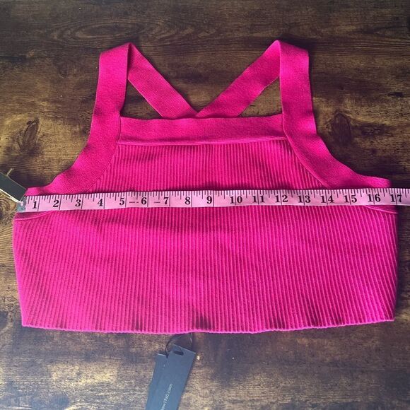 House of Harlow 1960 Wide Strap Cross Back Ribbed Crop Top, Hot Pink. Large. NWT - Picture 11 of 11